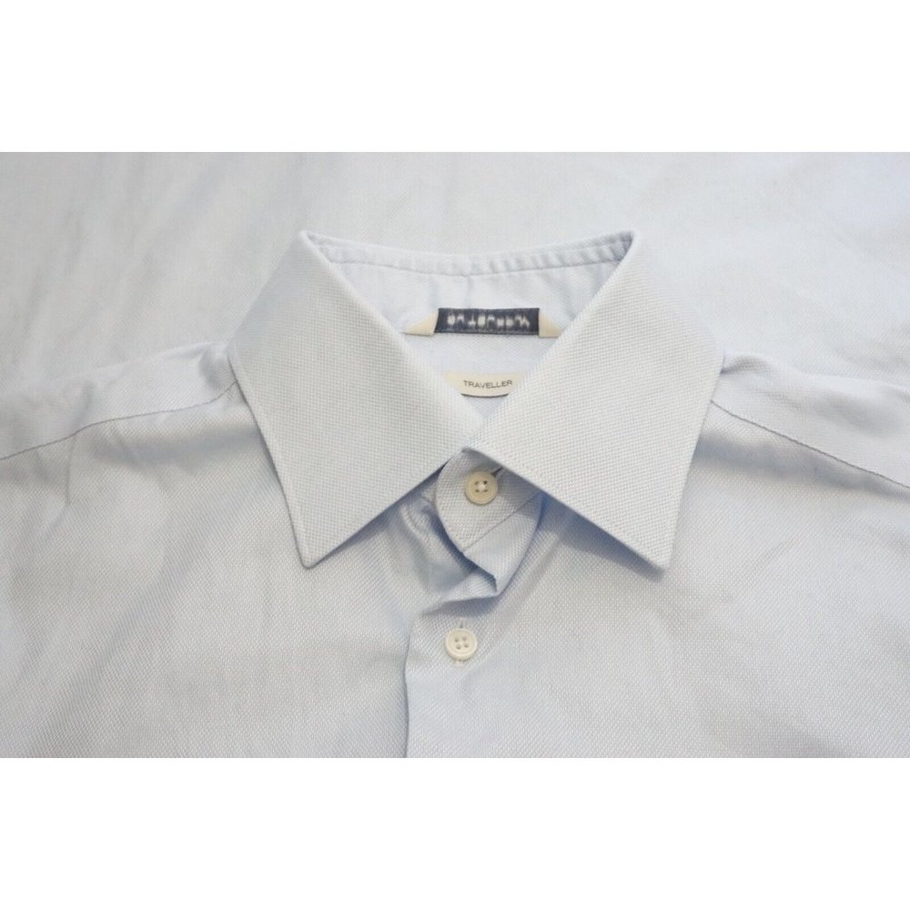 Suitsupply Traveller Light Blue Woven Spread Collar Dress Shirt Sz 15 Slim fit